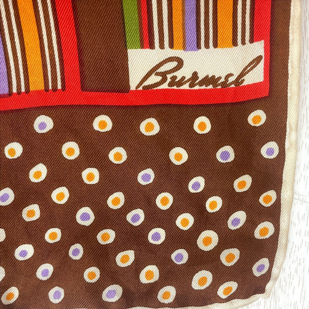 Vintage BURMEL Rectangle 13x46 Neck Scarf Mod Silk‎ Graphic 60s Brown Stripe Dot - Picture 5 of 7